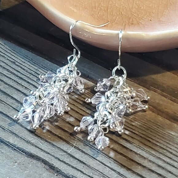 Art Deco Style Handcrafted Pink Translucent Crystal Baubles Cascade Earrings - Picture 1 of 6